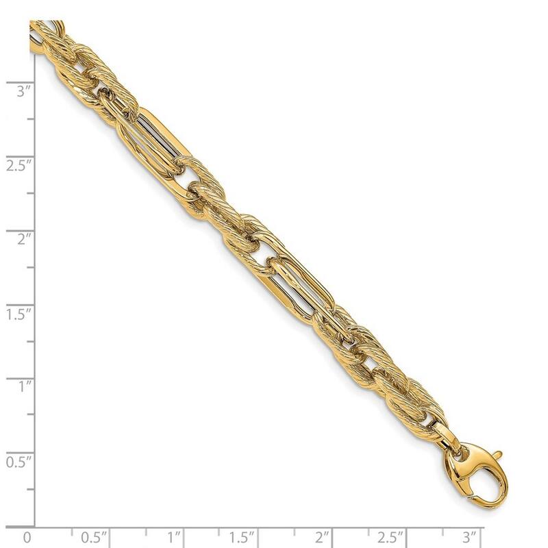 Curata 8.25mm 14k Gold Polished and Textured Bracelet 7.5 Inch