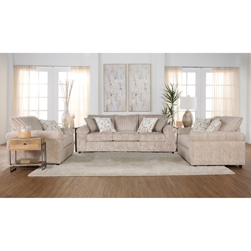 Roundhill Furniture Nason Wide Wale Corduroy Sofa, Loveseat, and Cuddle Chair Set - Parchment