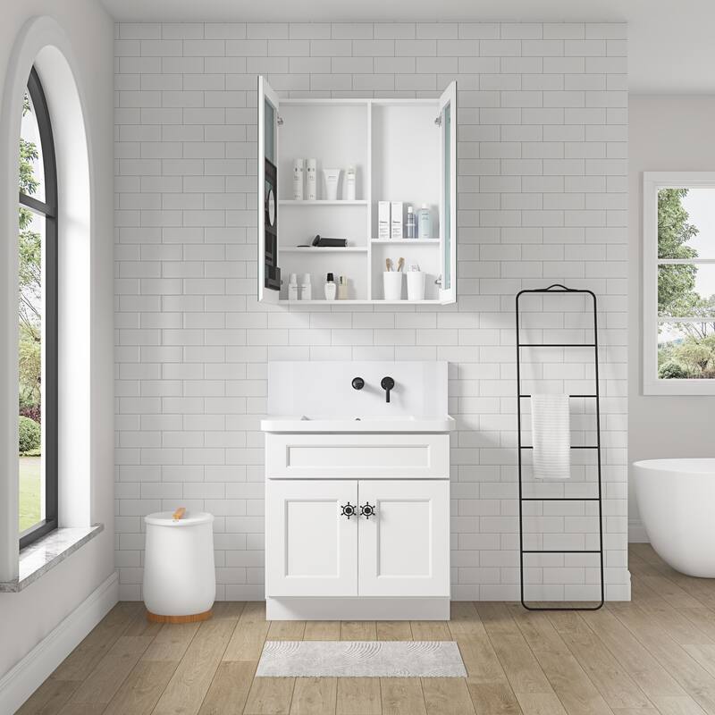 Wall Mounted Bathroom Medicine Cabinet with HD Mirror, Recessed or Surface Mount, Storage for Cosmetics & Personal Care