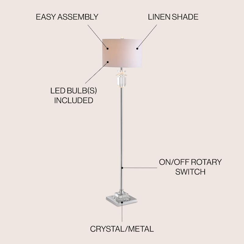 James 63" Crystal/Metal LED Floor Lamp, Clear/Chrome by JONATHAN Y - 63" H x 15" W x 15" D