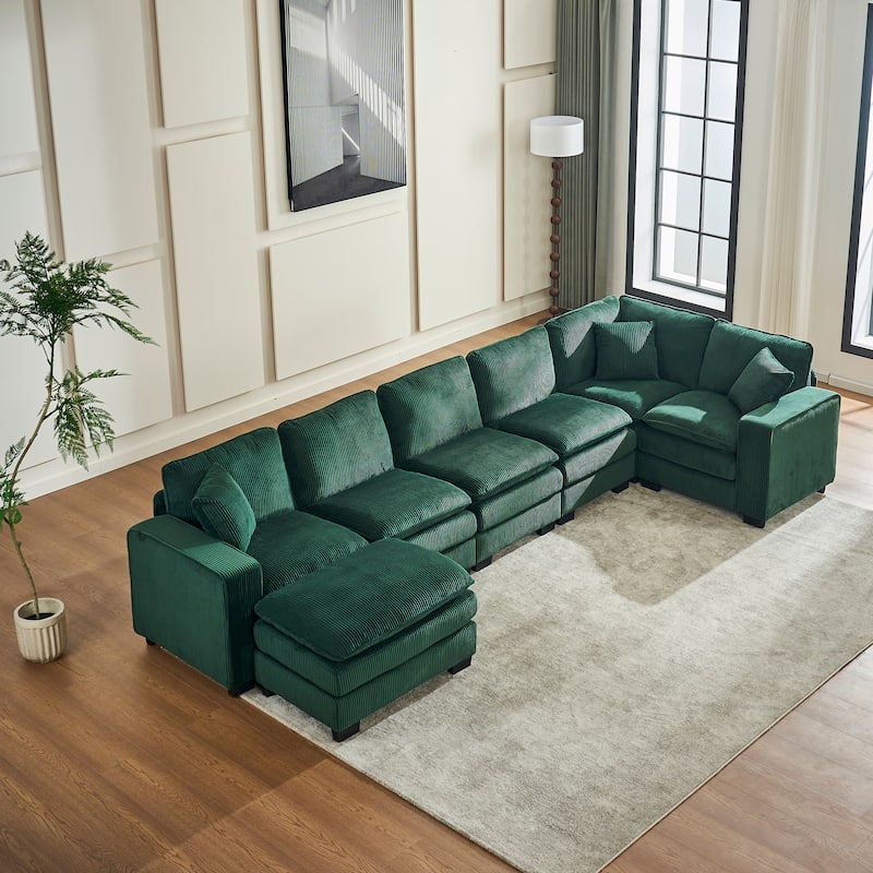 Modern U-Shaped 6-seat Modular Sectional Sofa with 1 Ottoman & 3 Toss Pillows