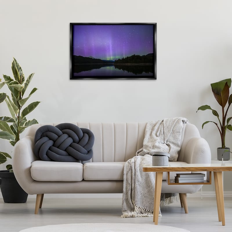 Stupell Luminous Purple Northern Lights Framed Floater Canvas Wall Art Design By Nancy Crowell