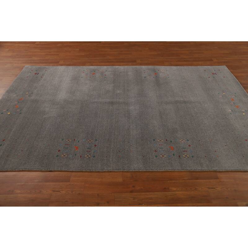 Hand Knotted Oriental 100% Wool Carpet Tribal Tribal Greys & Charcoal Gabbeh Area Rug - 8' 2'' X 5' 1''
