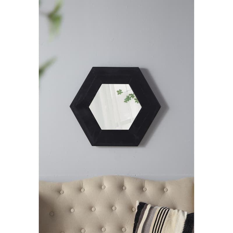 Hexagon Mirror with Natural Wood Frame - Black