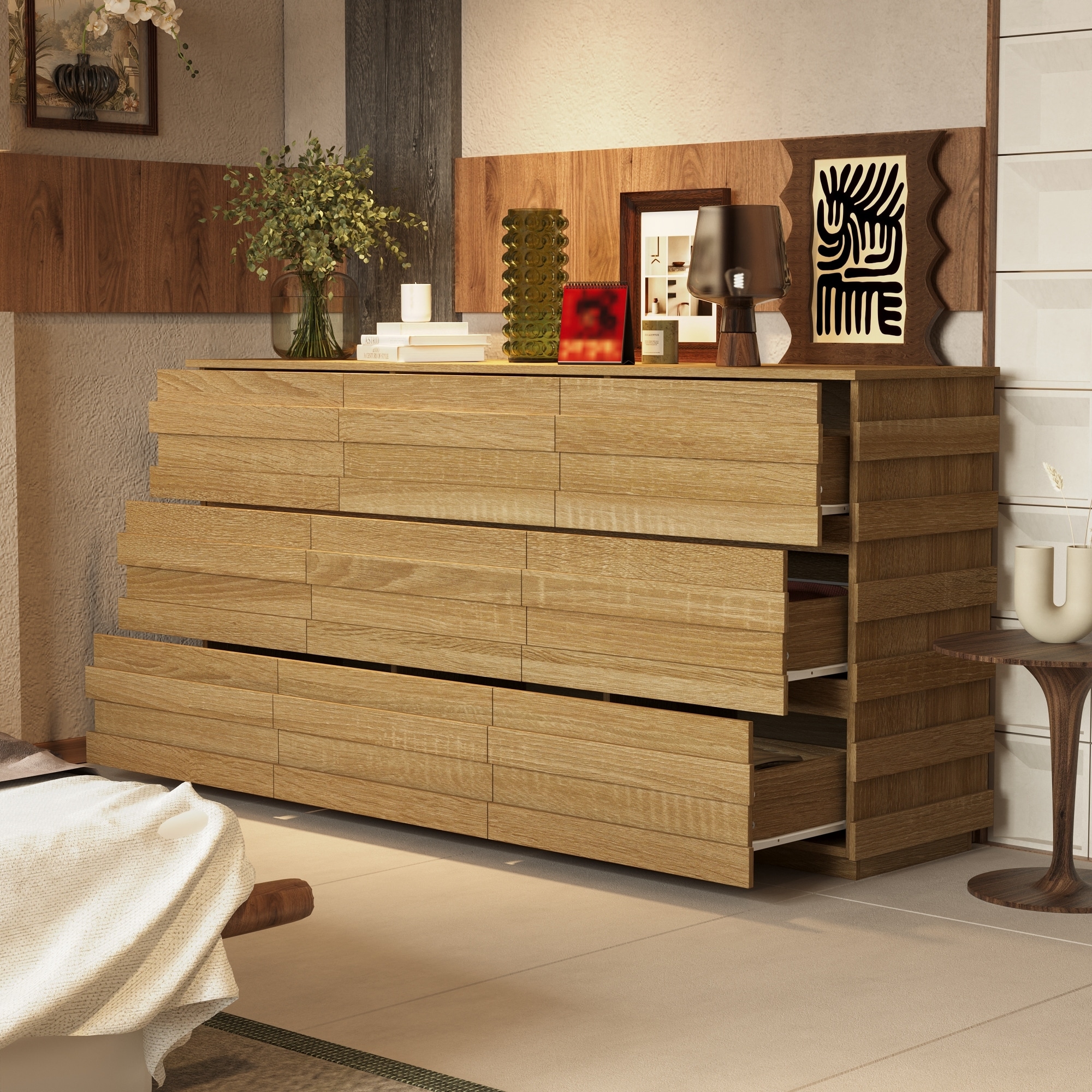 9-Drawer Light Wood Dresser - Modern Storage Cabinet