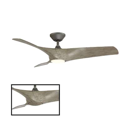 Zephyr Indoor and Outdoor 3-Blade Smart Ceiling Fan 52in with 3000K LED Light Kit and Remote Control with Wall Cradle