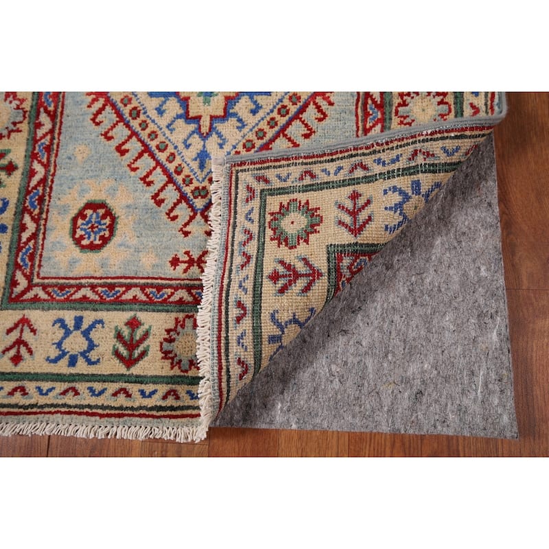 Geometric Kazak Oriental Runner Rug Hand-Knotted Grey Wool Carpet - 2'7" x 16'0"