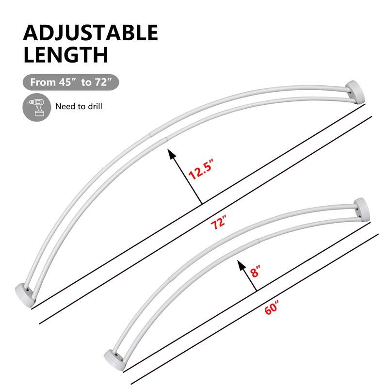 Utopia Alley Rustproof Wall Mounted Aluminum Double Curved Shower Curtain Rod, Screw Mount Rod, Adjustable Rod from 45" to 72"