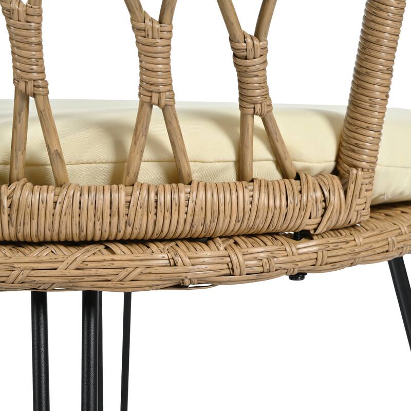 2 Rattan Single Chairs with A Glass Round Table