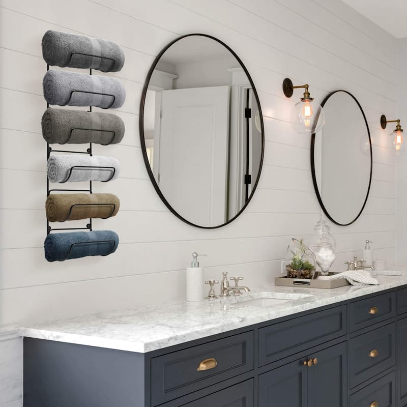 Six Level Bathroom Towel Rack Holder and Organizer - Black