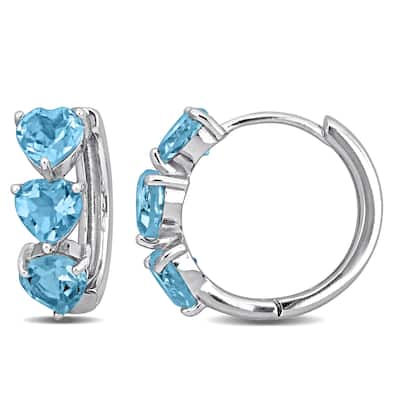Miadora Sterling Silver 2.88ct TGW Heart Shape Sky Blue Topaz Hoop Earrings