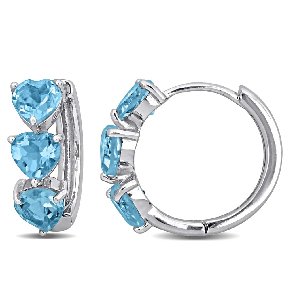 Miadora Sterling Silver 2.88ct TGW Heart Shape Sky Blue Topaz Hoop Earrings