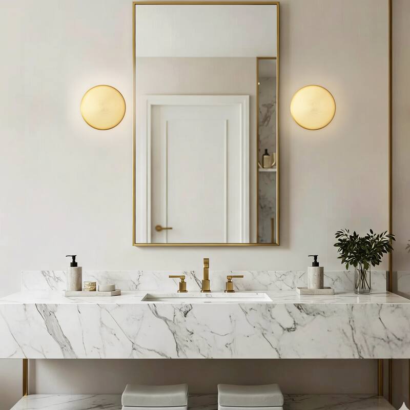 4.7" 1-Light Minimalist Circle Round Brass Integrated LED Wall Sconce Ambient Accent Light for Hallway/Vanity