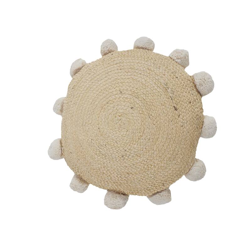 Sevita Natural Jute Throw Pillow with Pom Pom Border