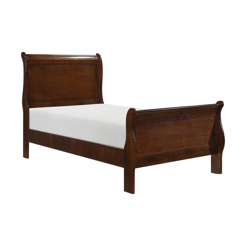 Classic Twin Size Sleigh Bed in Brown Cherry Finish, Traditional Design Bedroom Furniture - Brown