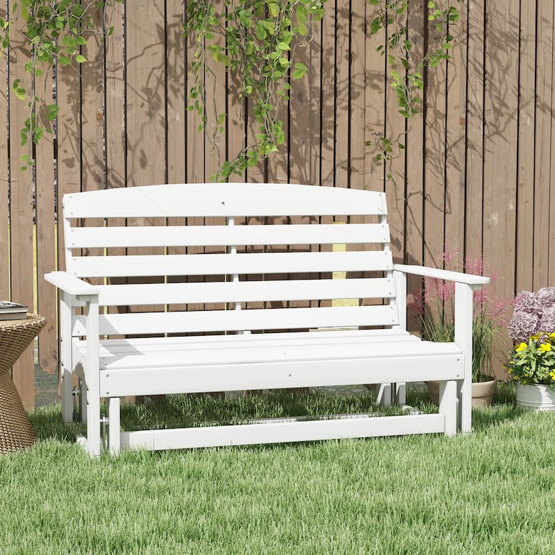 HDPE Love Seat Glider Bench with Slatted Seats Two People - 49.5" W x 27.6" D x 34.3" H - White