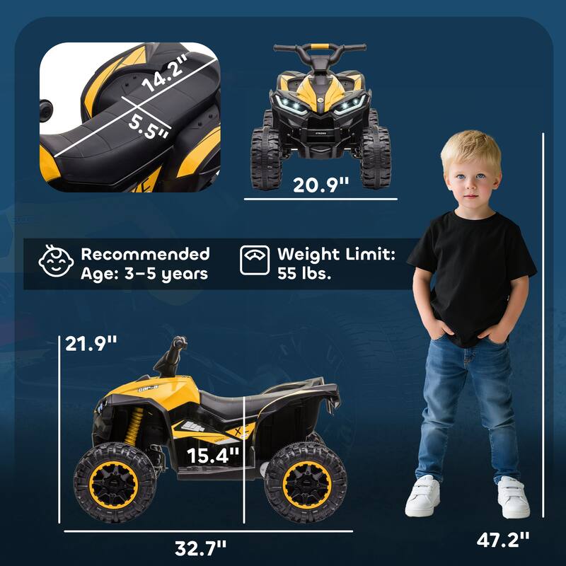 Aosom 12V Kids ATV Quad Car with Forward & Backward Function, Four Wheeler for Kids with Wear-Resistant Wheels, Music
