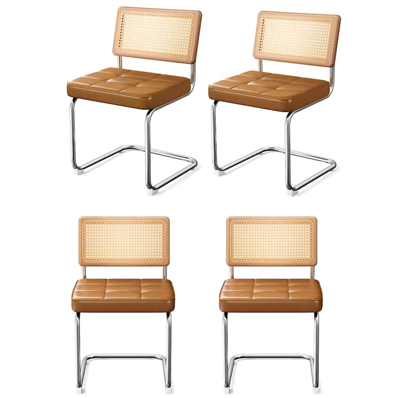 Natural Rattan Dining Chairs,Dining Room Chairs w/Solid Wood Back,4PCS
