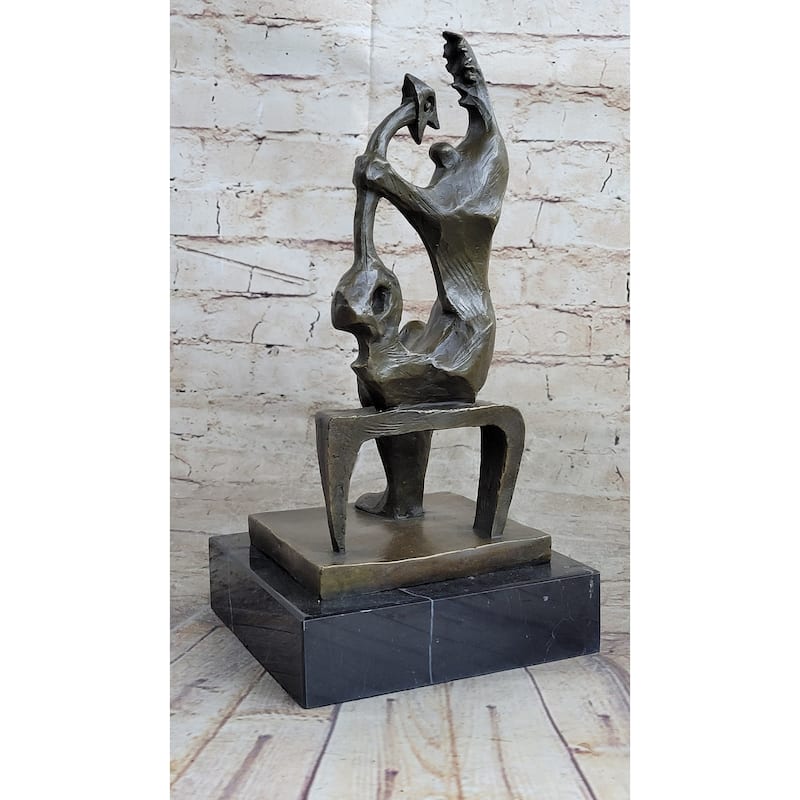 Signed Henry Moore Abstract Modern Art Mother And Child Bronze Sculpture Statue