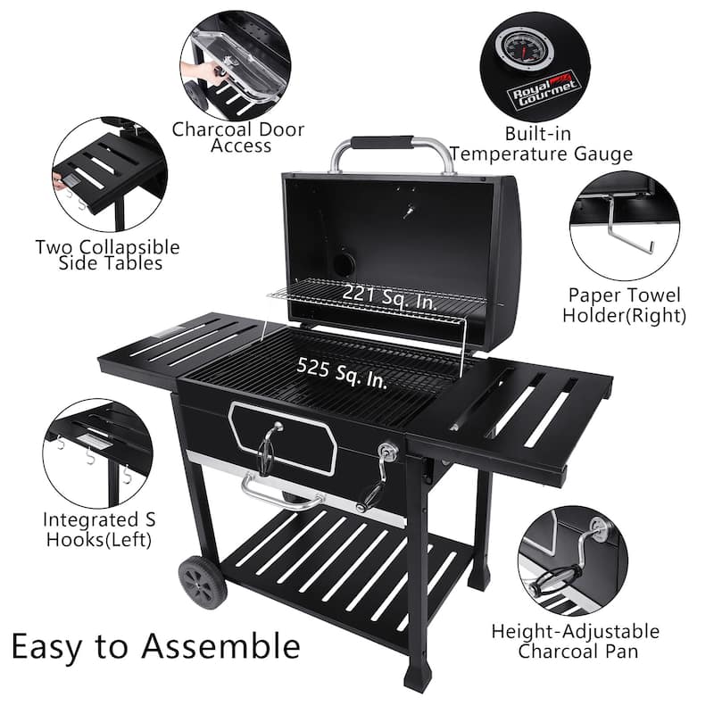 Royal Gourmet Deluxe 30-Inch Smoker Charcoal Grill with Cover,Black