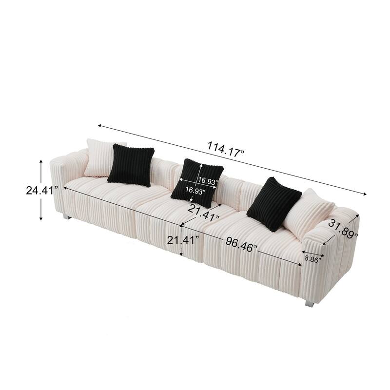 Corduroy Three-Seater Sofa - Sturdy Wooden Frame, Comfortable & Durable