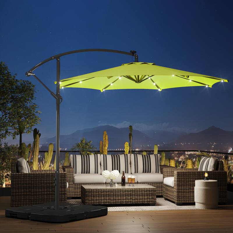 10 Ft. Solar Power Lighted Patio Umbrella with Base Stand - Lime
