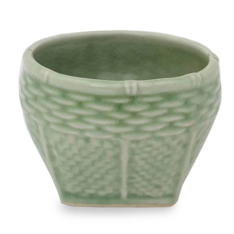 Novica Handmade Basket Celadon Ceramic Vase (Small)