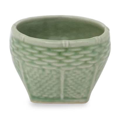 Novica Handmade Basket Celadon Ceramic Vase (Small)