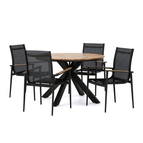Stetson Mesh and Acacia Wood Outdoor 5 Piece Dining Set by Christopher Knight Home