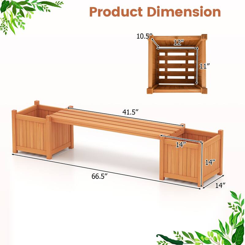 Gymax Wood Wooden Planter Box w/ Seat 2-in-1 Raised Garden Bed & Bench