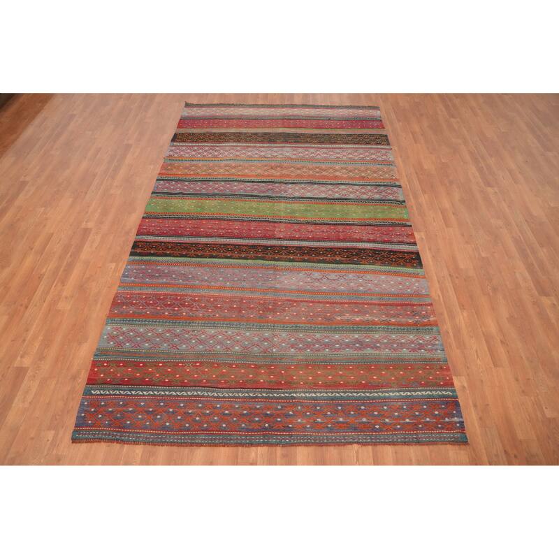 Hand Woven Oriental 100% Wool Carpet Southwestern Tribal Multi-Colored Kilim Area Rug - 9' 9'' X 5' 11''