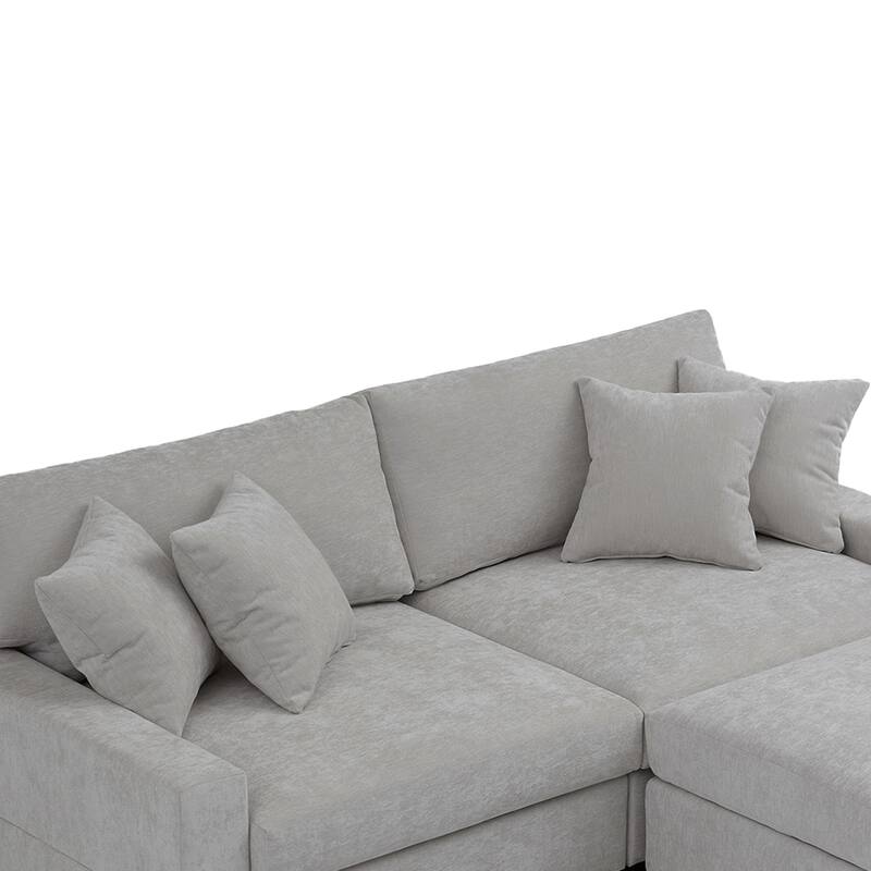 Modern Oversized Chenille Modular Sectional Sofa with Ottoman