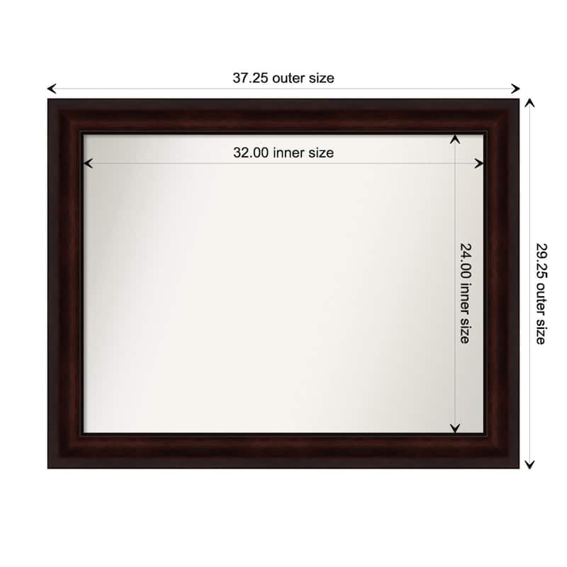 Coffee Bean Brown Framed Non-Beveled Custom Wall Mirror, Bathroom Vanity Mirror - Outer Size: 37.25 x 29.25