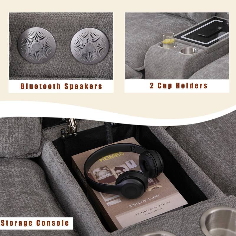 U Shaped Modular Sectional Sofa, Lounge Sofa with Storage Console & Wireless Charging, Sleeper Sofa with Movable Seat