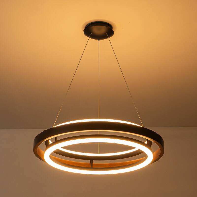 Modern 24" Walnut LED Wood Chandelier Ring Chandelier for Living Room Foyer