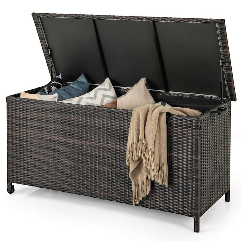 Costway 85 Gallon Rattan Deck Box with Waterproof Liner Universal - See Details