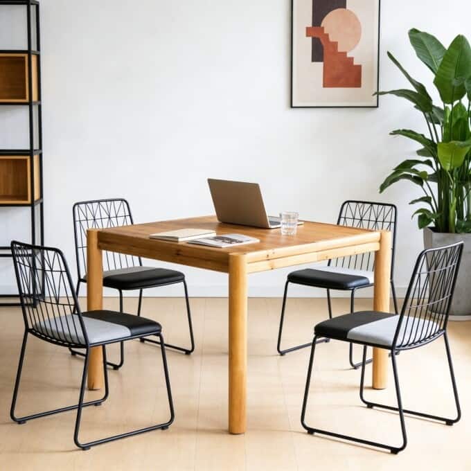 39.37" Solid Wood Square Conference Table, Small Meeting Table for 4