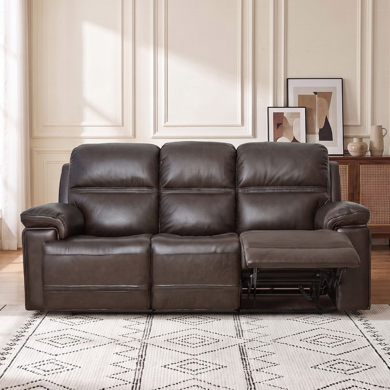 89.5" Leather Dual Power Reclining Sofa with Zero Gravity Adjustable Headrest and USB and USB‑C Charging Ports