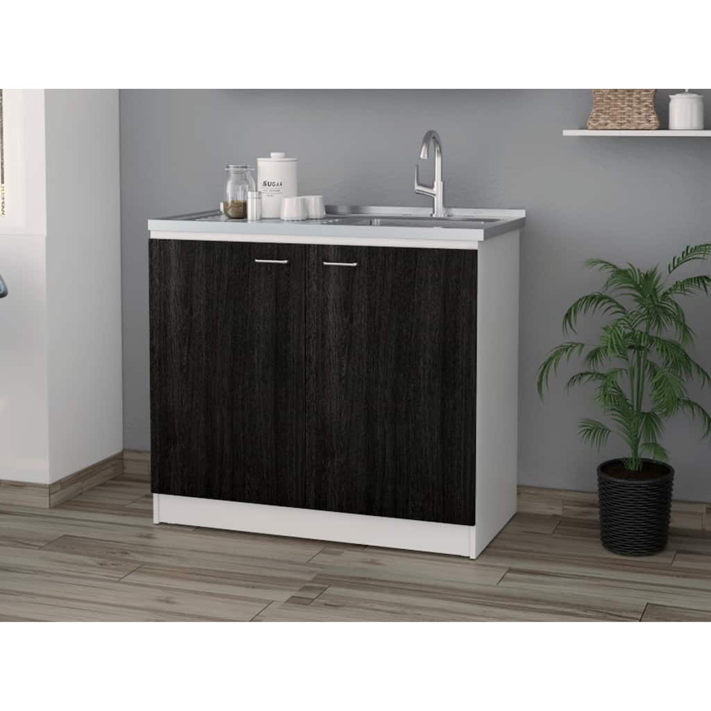 FM Furniture Oklahoma Utility Sink, Double Door Cabinet, and Stainless Steel Countertop