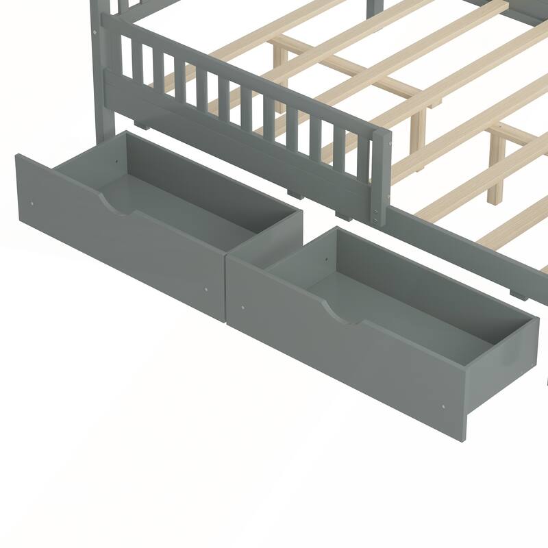 Twin Size Wood Platform Bed with Guardrails