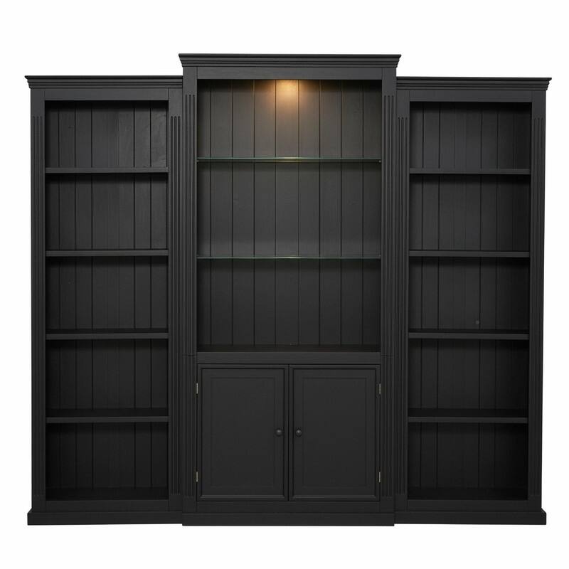 78.75" Tall 3-Piece Bookcase Set with Adjustable 5-Color LED Light, Retro Glass Display Shelves for Living Room or Office