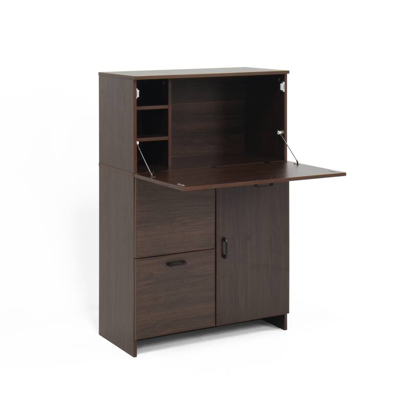 Foldable Desk Cabinet with Storage Drawer & Shelves, Space-Saving Wall Storage Cabinet Buffet Cabinet