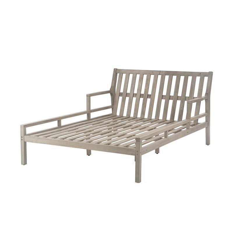 Outdoor Daybed, Patio Daybed with Four Pillows, Wooden Outdoor Bed with Curved Armrests for Poolside, Backyard, Garden