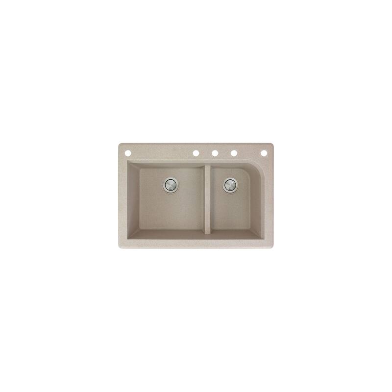 Transolid Radius 33in x 22in silQ Granite Drop-in Double Bowl Kitchen Sink with 1 Pre-Drilled Faucet Hole - 22" x 33" x 9.5"/CADEF