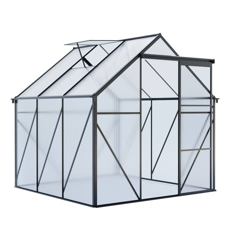 GDF Studio - Verdant Outdoor Aluminum Polycarbonate Greenhouse with Raised Base and Walk-In Structure