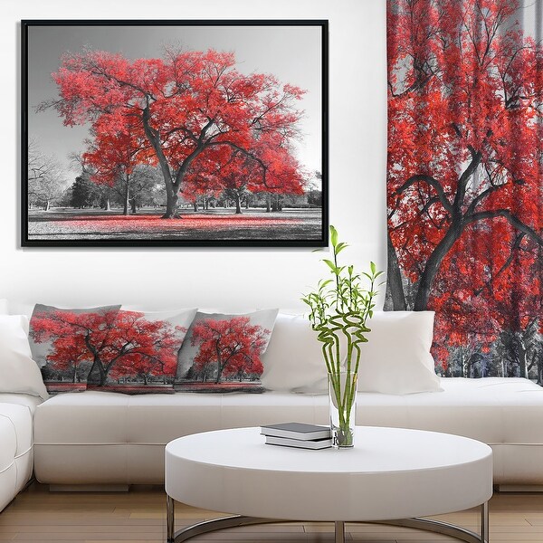Designart 'Big Red Tree on Foggy Day' Landscape Framed Canvas Art Print ...