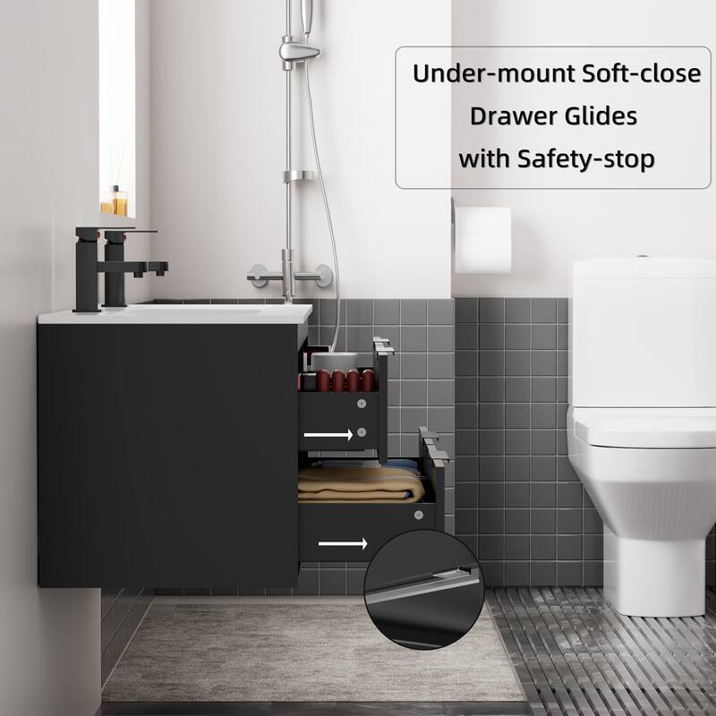 24"/30"/36"/48" Ceramic Vessel Sink Wall Mounted Bathroom Vanity Set