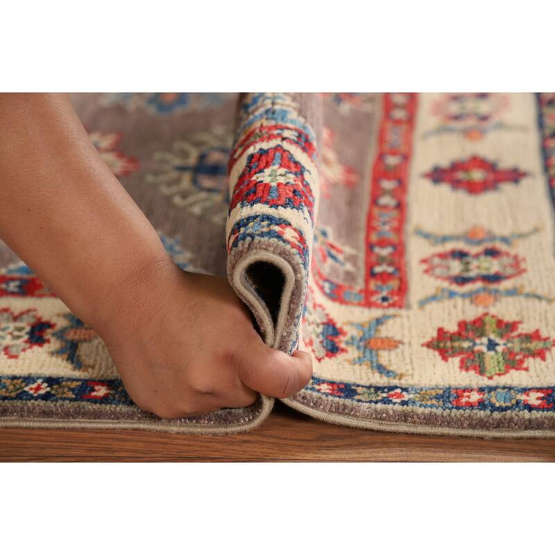 Hand Knotted Oriental 100% Wool Carpet Traditional Geometric Brown Kazak Area Rug - 2' 11'' X 2' 1''