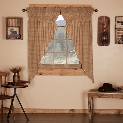 Tan Rustic Curtains Prairie Panel Pair Rod Pocket Cotton Plaid - 63x36