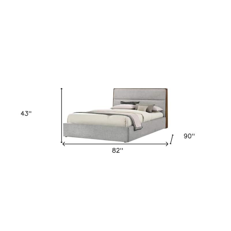 HomeRoots Brown and Gray Wood Upholstered King Bed Frame